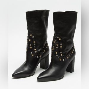 Free People Studded Dakota Heel Boots In Black Size 36